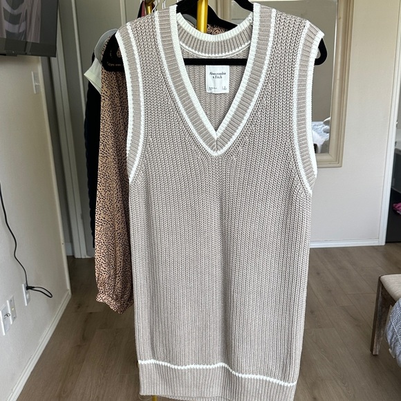 Abercrombie & Fitch Taupe Knit Vest with White Trim - Picture 1 of 4
